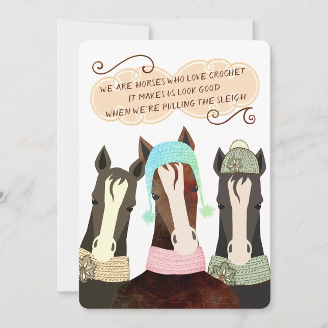 Cartes Pour Fêtes Annuelles Chevaux de poésie Noël fait main crochet casquette (Devant)