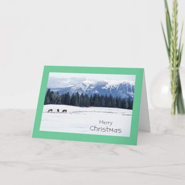 Cartes Pour Fêtes Annuelles Chevaux en hiver, Idaho, Noël (Devant)