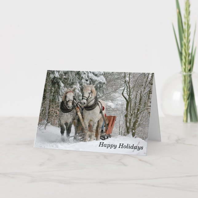 Cartes Pour Fêtes Annuelles Chevaux et Noël de l'aube (Devant)