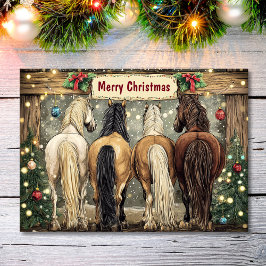 Cartes Pour Fêtes Annuelles Chevaux Fantaisistes avec des Arbres de Noël Festi