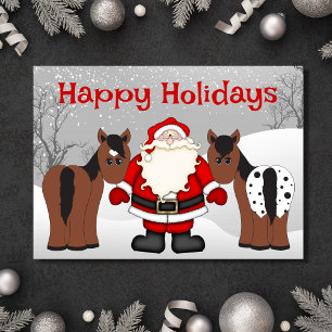 Cartes Pour Fêtes Annuelles Chevaux mignons et Père Noël à Noël de neige