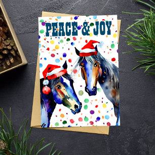 Cartes Pour Fêtes Annuelles Chevaux Noël paix et joie salut