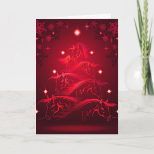Cartes Pour Fêtes Annuelles Chevaux sapin de Noël en Rouge de vacances
