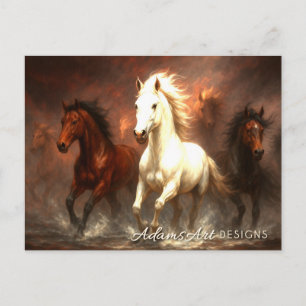 Cartes Pour Fêtes Annuelles Chevaux Sauvages Fougueux Galopant à Travers la Fu