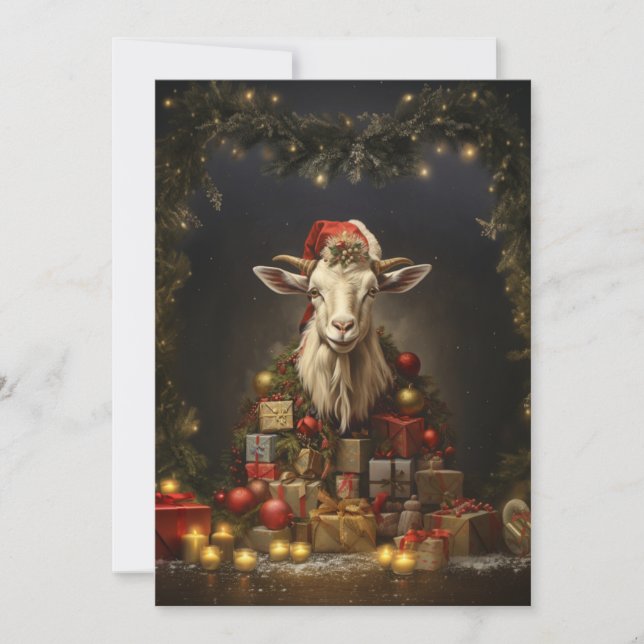 Cartes Pour Fêtes Annuelles Chèvre de Noël Père Noël (Devant)