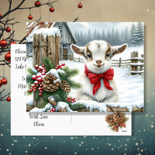 Cartes Pour Fêtes Annuelles Chèvre festive mignonne sur la ferme Noël
