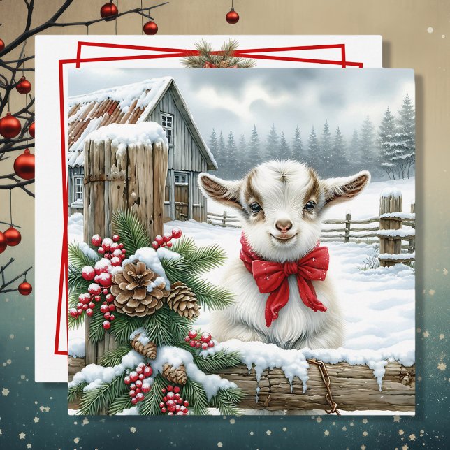 Cartes Pour Fêtes Annuelles Chèvre festive mignonne sur la ferme Noël (Créateur téléchargé)