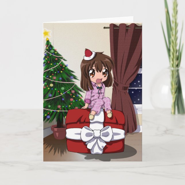 Cartes Pour Fêtes Annuelles Chibi Anime Noël - blanc (Devant)