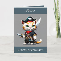 Chibi Cat habillé en Pirate Birthday Card