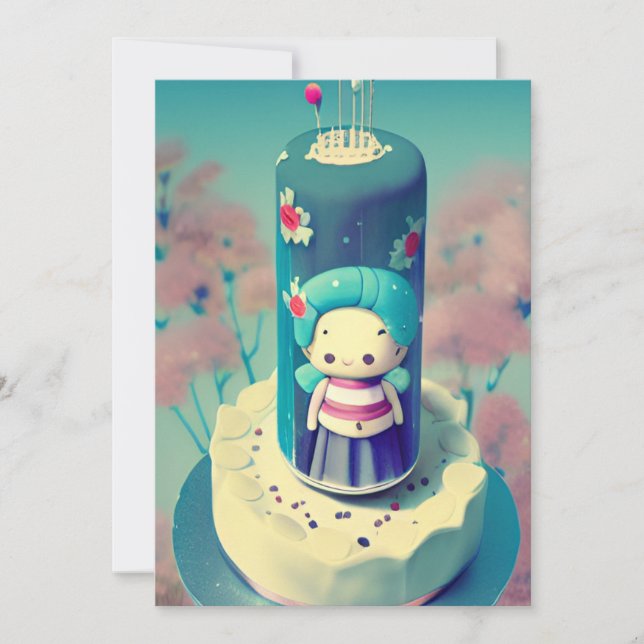 Cartes Pour Fêtes Annuelles Chibi faery grand-mère gâteau d'anniversaire vert  (Devant)