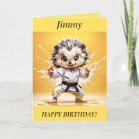 Chibi Hedgehog faisant Karate Birthday Card