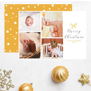 Cartes Pour Fêtes Annuelles Chic4 Photo Collage Gold Bow Joyeux Noël