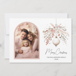 Cartes Pour Fêtes Annuelles Chic Aquarelle Bauble & Photo de famille Noël