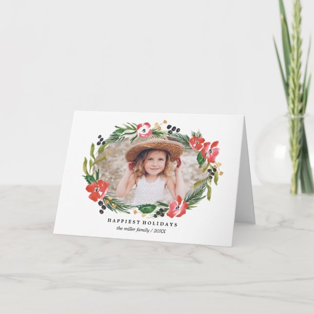 Cartes Pour Fêtes Annuelles Chic aquarelle Floral Vacances (Devant)