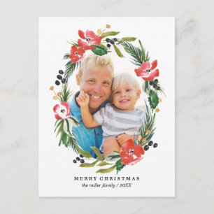 Cartes Pour Fêtes Annuelles Chic Aquarelle Florale Oval Photo de vacances