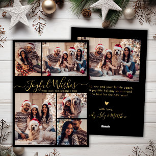 Cartes Pour Fêtes Annuelles Chic Black Gold Joyful Wings Script 5 Photo