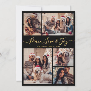Cartes Pour Fêtes Annuelles Chic Black Gold Peace Love and Joy Script 5 Photo