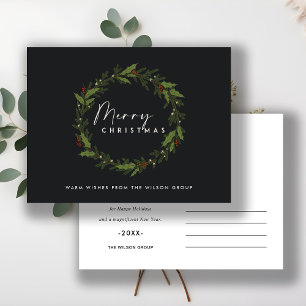 CARTES POUR FÊTES ANNUELLES CHIC BLACK HOLLY BERRY WREATH NOËL