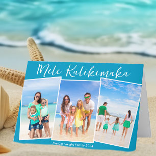 Cartes Pour Fêtes Annuelles Chic Blue Beach Photo Collage Famille Noël