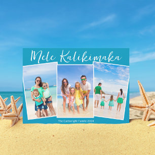 Cartes Pour Fêtes Annuelles Chic Blue Mele Kalikimaka 3 Beach Photo Noël