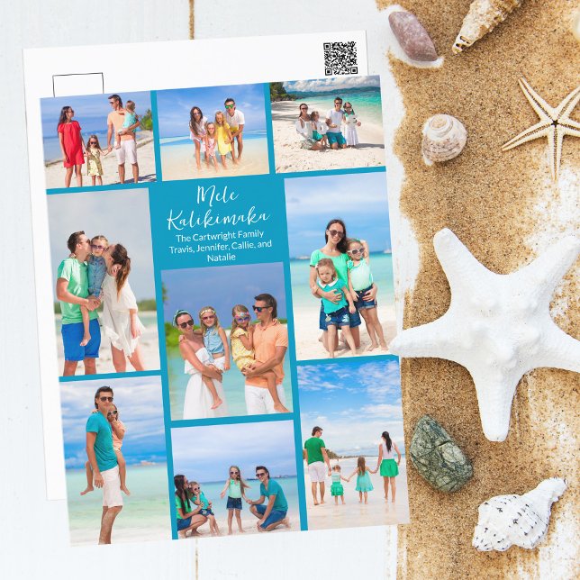Cartes Pour Fêtes Annuelles Chic Blue Mele Kalikimaka Photo Collage Beach (Créateur téléchargé)