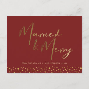 Cartes Pour Fêtes Annuelles Chic Bourgogne Rouge Gold marié et joyeux photo