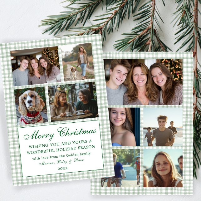 Cartes Pour Fêtes Annuelles Chic En vichy Christmas Custom 9 Photo Collage (Chic Gingham Christmas Custom 9 Photo Collage Holiday Card
)
