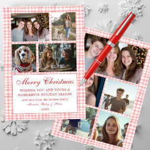 Cartes Pour Fêtes Annuelles Chic En vichy Christmas Custom 9 Photo Collage rou