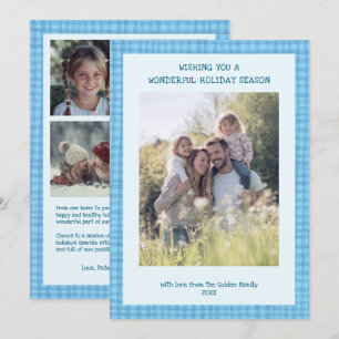 Cartes Pour Fêtes Annuelles Chic En vichy Noël Bleu Personnalisé 5 Photo