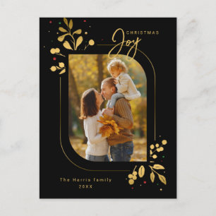 Cartes Pour Fêtes Annuelles Chic Glam Gold Feuilles Joie Calligraphie Photo