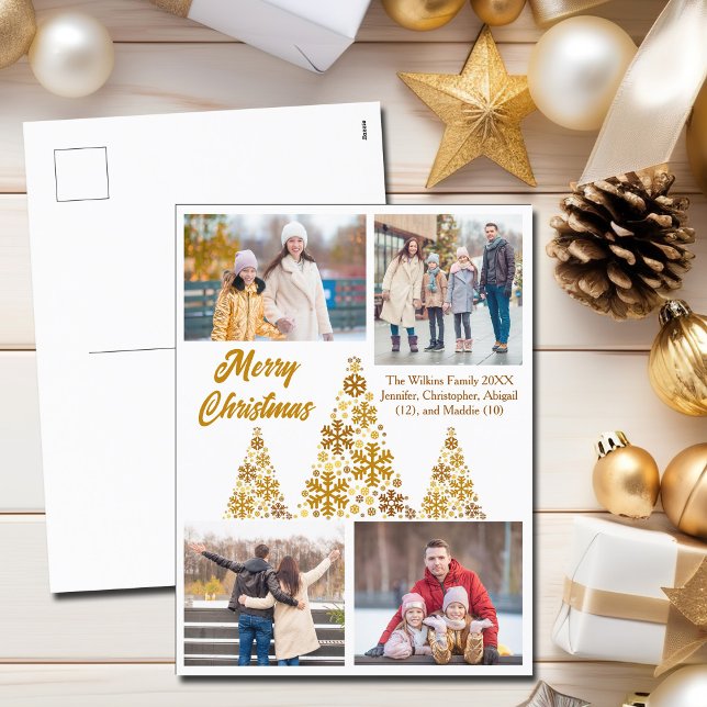 Cartes Pour Fêtes Annuelles Chic Gold Joyeux Arbres de Noël Photo Collage (Créateur téléchargé)