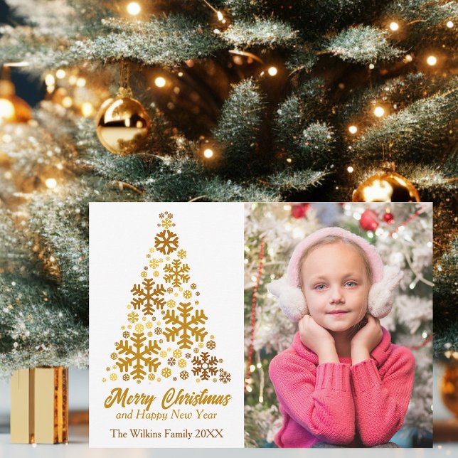 Cartes Pour Fêtes Annuelles Chic Gold Snowflake Joyeux Noël Bonne année (Créateur téléchargé)
