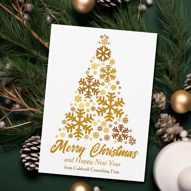Cartes Pour Fêtes Annuelles Chic Gold Snowflakes Joyeux Christmas Tree Company (Créateur téléchargé)