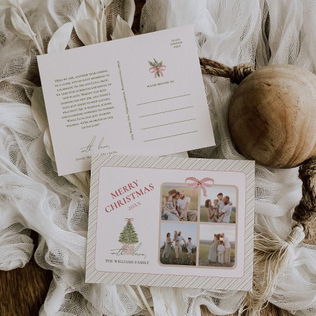 Cartes Pour Fêtes Annuelles Chic Grandmillennial Coquette Noël Quatre photos (Créateur téléchargé)