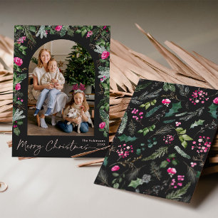 Cartes Pour Fêtes Annuelles Chic gris foncé et rose vif Arc vert 1 Photo