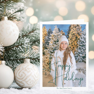 Cartes Pour Fêtes Annuelles Chic Happy Holidays Green Script Overlay Photo