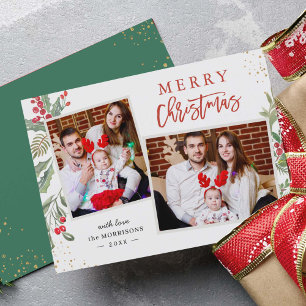Cartes Pour Fêtes Annuelles Chic Holly Berries Joyeux Noël 2 Photo
