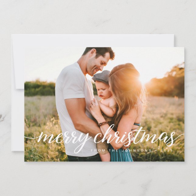 Cartes Pour Fêtes Annuelles Chic Joyeux Noël Photo de famille personnalisée (Devant)
