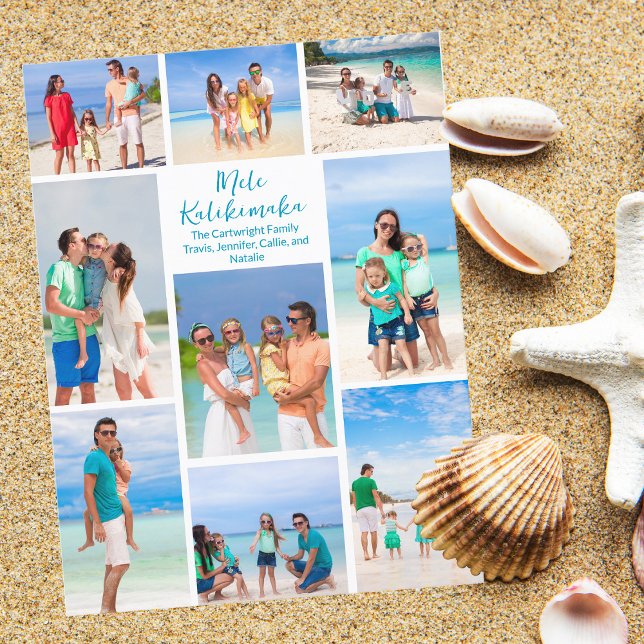 Cartes Pour Fêtes Annuelles Chic Mele Kalikimaka Famille Photo Collage Beach (Créateur téléchargé)