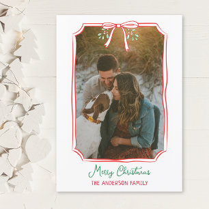 Cartes Pour Fêtes Annuelles Chic Mistletoe & Bow Photo de famille personnalisé