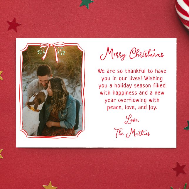 Cartes Pour Fêtes Annuelles Chic Mistletoe & Bow Photo de famille personnalisé (Celebrate the season with a personal touch! Customize this holiday card with your family photo!)