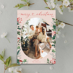 Cartes Pour Fêtes Annuelles Chic moderne Blush rose ovale photo Noël