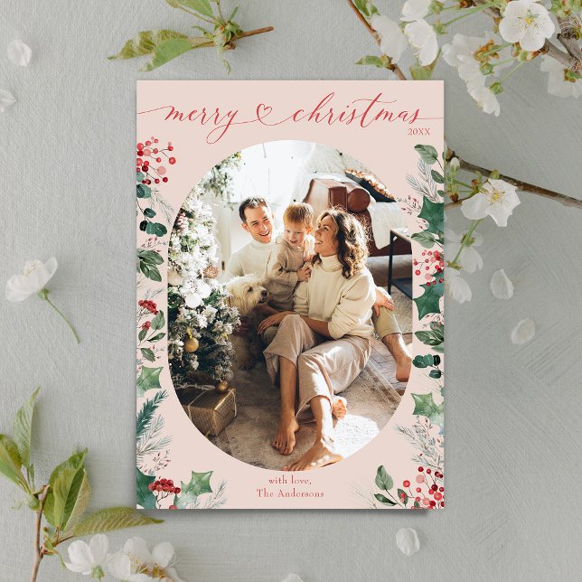 Cartes Pour Fêtes Annuelles Chic moderne Blush rose ovale photo Noël (Créateur téléchargé)