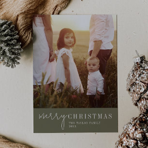 Cartes Pour Fêtes Annuelles Chic moderne Green Merry Christmas Photo