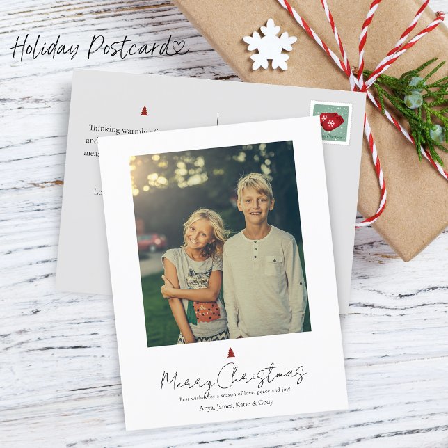 Cartes Pour Fêtes Annuelles Chic moderne Lettrage main simple photo (Chic Modern Hand Lettering Single Photo Holiday Postcard)