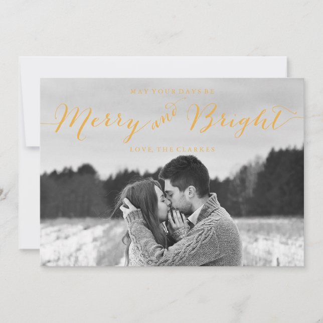 CARTES POUR FÊTES ANNUELLES CHIC MODERNE MERRY ET BRIGHT GOLD STRIPES (Devant)