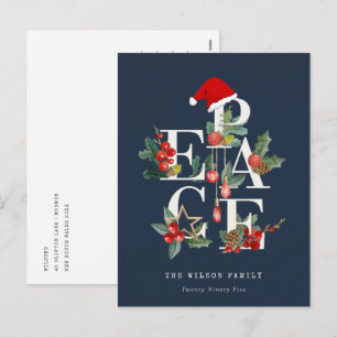 Cartes Pour Fêtes Annuelles Chic Navy Rouge Vert Blanc Paix Noël