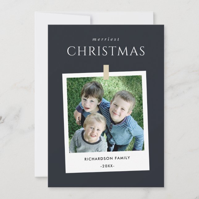 CARTES POUR FÊTES ANNUELLES CHIC NOIR PERSONNALISÉ FAMILLE PHOTO MERRIEST NOËL (Devant)