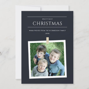 CARTES POUR FÊTES ANNUELLES CHIC NOIR PERSONNALISÉ FAMILLE PHOTO MERRIEST NOËL
