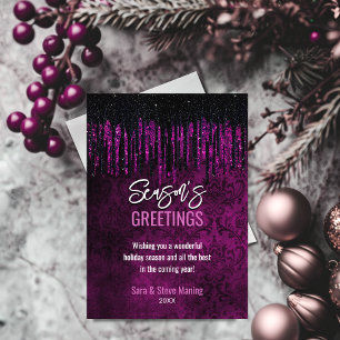 Cartes Pour Fêtes Annuelles Chic noir pourpre parties scintillant gouttes dama